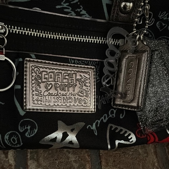 Coach Black and Silver Satchel with Red Accents - Picture 2 of 6